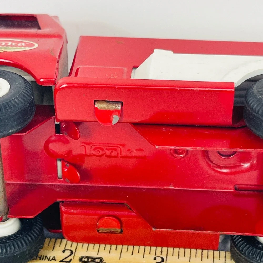 Vintage Tonka USA Pressed Steel Fire Truck Pumper Red White Toy Cabover 5 Inch